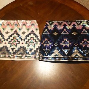 2 Express Sequined mini skirts! Cream & Black, XS